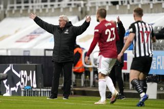 Newcastle manager Steve Bruce, left, was disappointed to concede three late goals