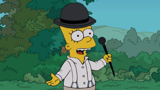 Bart in Clockwork Orange costume in The Most Wonderful Time Of The Year Simpsons short