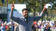 Tony Finau celebrates after victory at the 2022 Houston Open