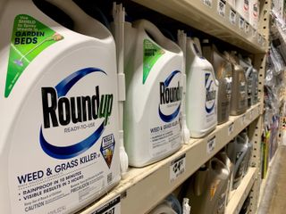 Roundup displayed on store shelves for sale.