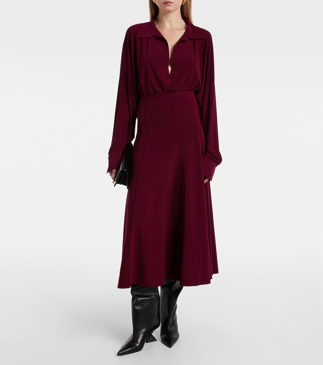 High-Rise Midi Skirt in Burgundy - Norma Kamali