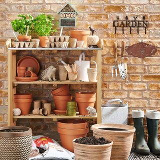 potted plants with shelf unit