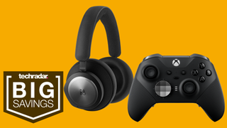 The Xbox Elite Controller and Bang & Olufsen Beoplay portal headset next to text saying "Big Savings"