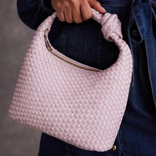 Pink Leather Woven Knot Handle Bag