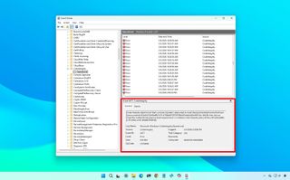 Windows Event Viewer on a blue desktop background, showing a list of "Code Integrity" errors highlighted in red, indicating driver blocked.