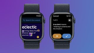 Screenshots of the LookUp Dictionary app on Apple Watch