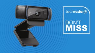 The Logitech HD Pro Webcam C920 on a blue background.