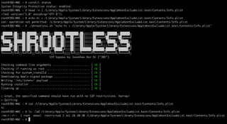 Screen of code displaying Microsoft's proof of concept for the Shrootless exploit on macOS
