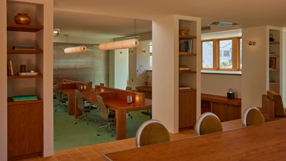office furnished with cherry wood and terracotta tiles in Los Angeles