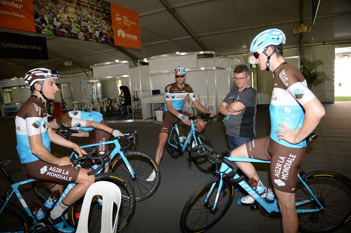 The AG2R La Mondiale team plan the training ride