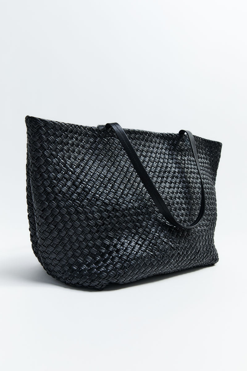 Large Woven Trapeze Bag - Black