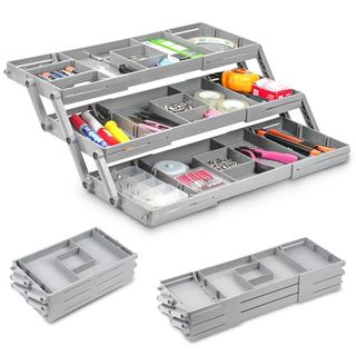 Multi Level Smart Drawer Organizer, Junk Drawer Organizer, 3 Tier Expandable Drawer Organizer, Makeup Organizer, Desk, Office, Jewelry, Cosmetics, Kitchen Storage