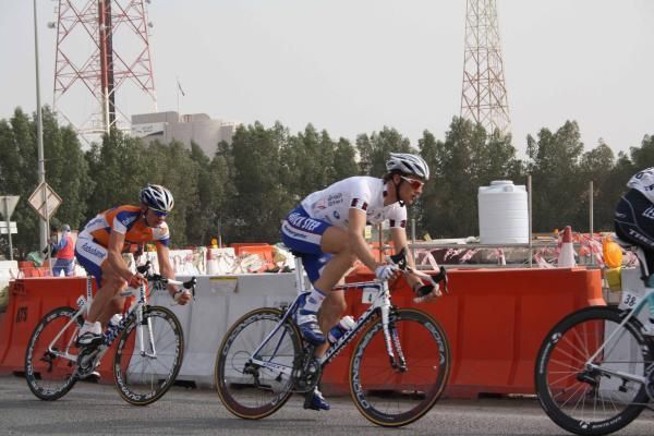 White jersey Nikolas Maes (Quick Step) in full flight.