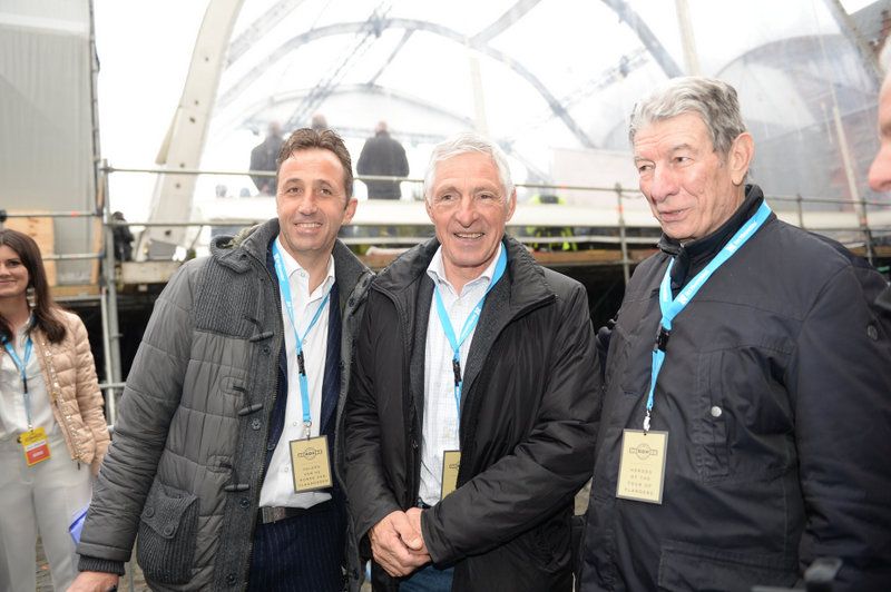 Former winners, Andrea Tafi and Felice Gimondi with Aldo Moser