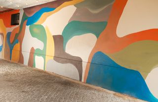 A colorful, abstract wall