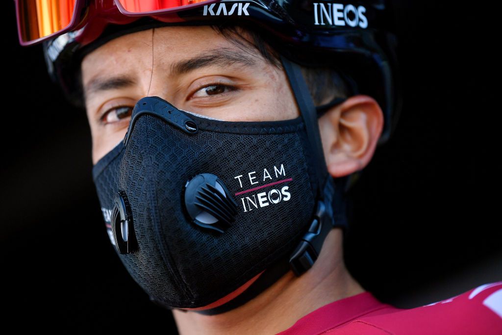 BEZIERS FRANCE AUGUST 01 Start Egan Bernal of Colombia and Team Ineos Mask Covid Safe measures during the 44th La Route dOccitanie La Depeche du Midi 2020 Stage 1 a 187km stage from Saint Affrique to Cazouls ls Bziers RouteOccitanie RDO2020 on August 01 2020 in Beziers France Photo by Justin SetterfieldGetty Images