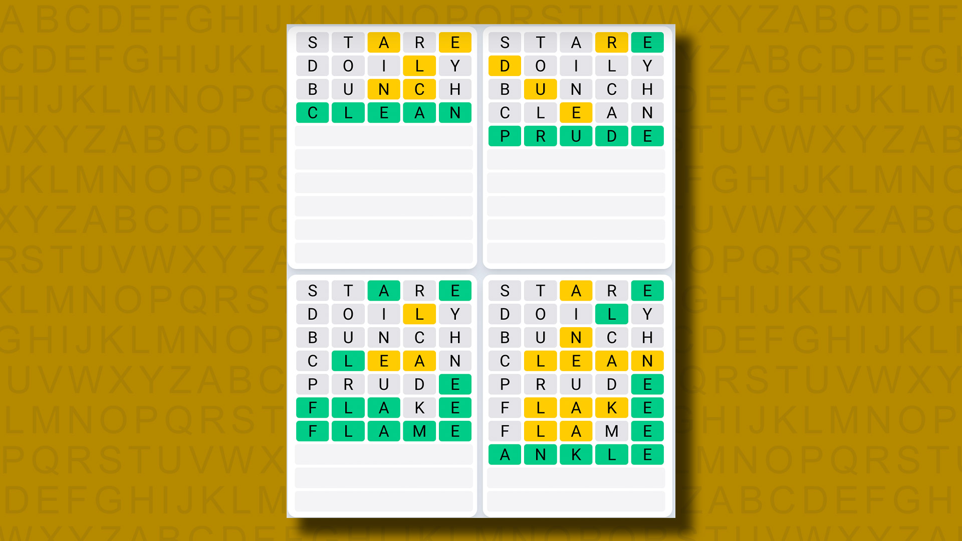 Quordle Daily Sequence answers for game 827 on a yellow background