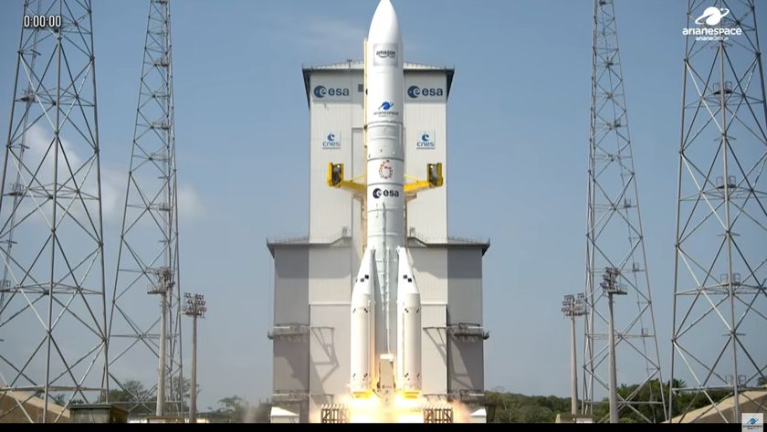 An Ariane 64 rocket launches for the first time ever on Feb. 12, 2026, carrying 32 Amazon Leo satellites to orbit from French Guiana.