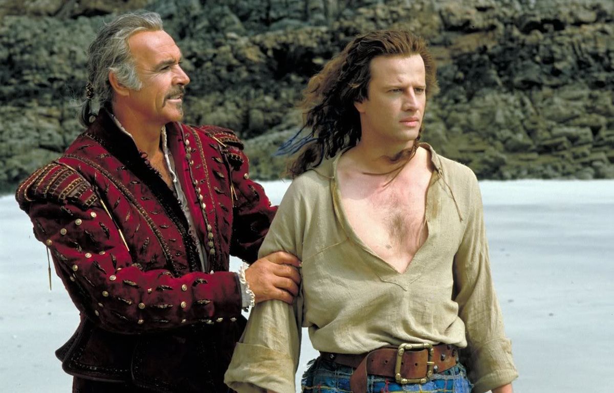 Sean Connery and Christopher Lambert on a beach in Highlander