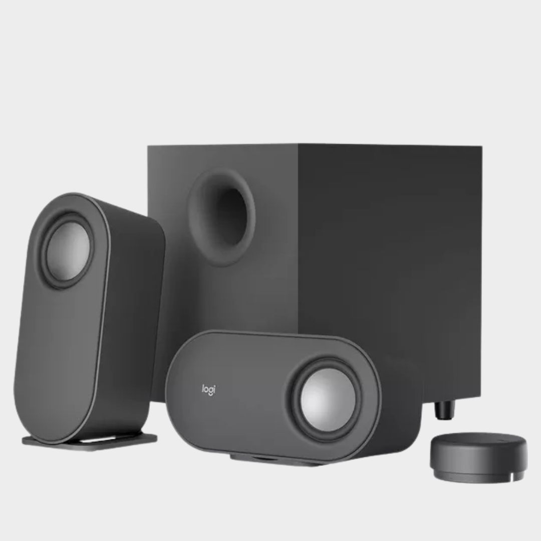 The Logitech Z407 speakers on a plain background