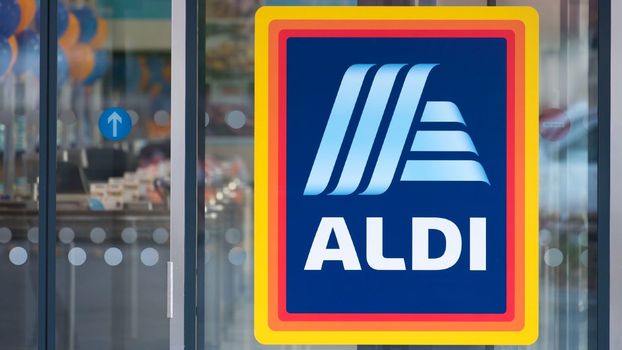 An Aldi shop sign seen on August 30, 2018 in Cardiff, United Kingdom.