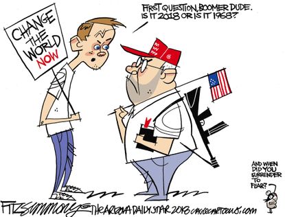 Political cartoon U.S. Teenagers baby boomers gun laws protests
