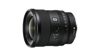 Close up press shot of the Sony FE 20mm F1.8 G Lens for a camera