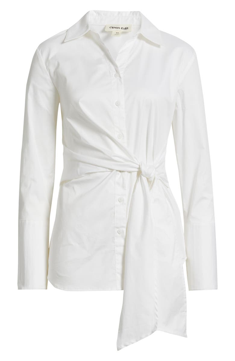 Waist Tie Cotton Poplin Button-Up Shirt