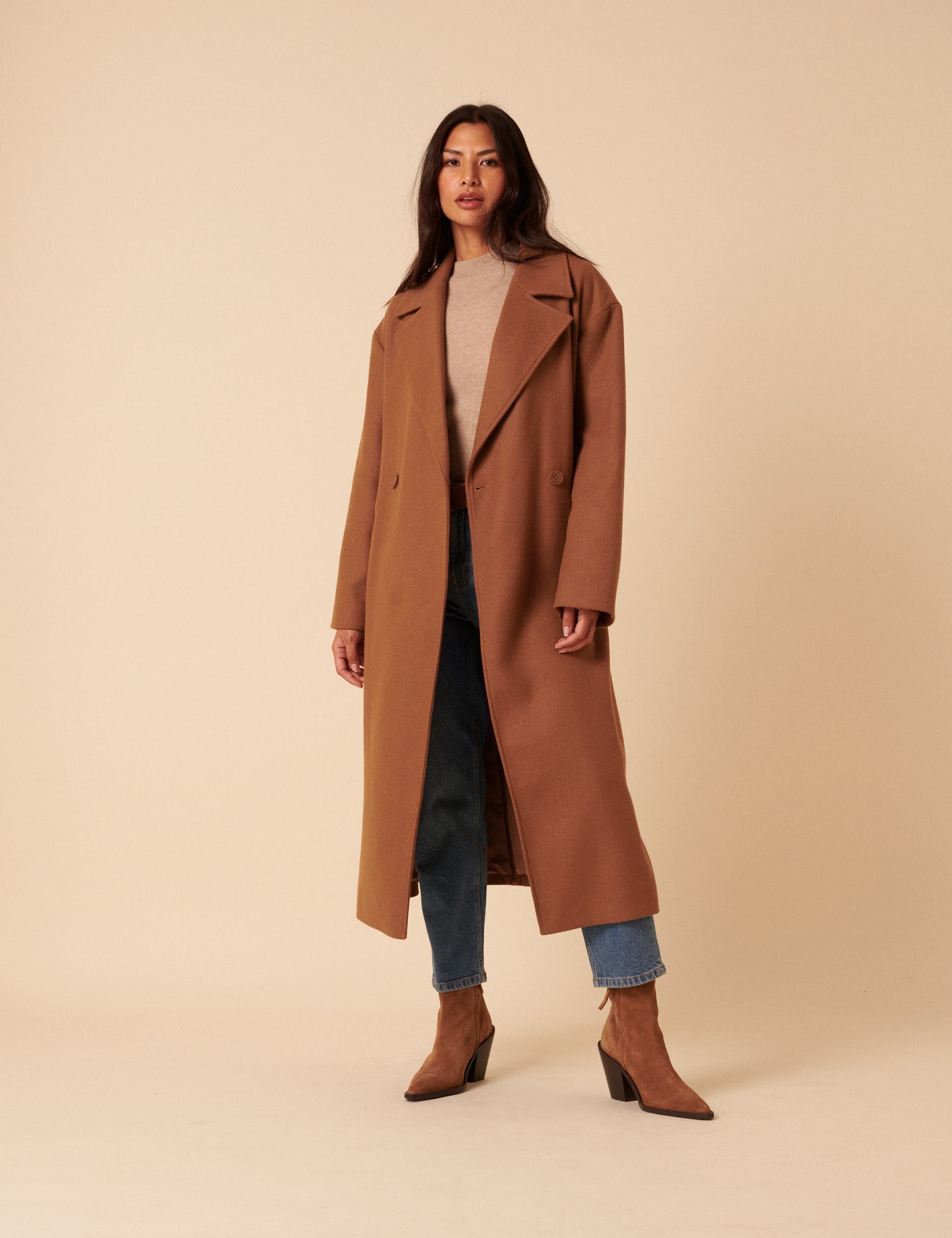 Camel Tie Belt Wrap Coat