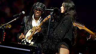 NEW YORK, NEW YORK - SEPTEMBER 20: (EXCLUSIVE COVERAGE) (L-R) Nile Rodgers and Dua Lipa perform onstage at Madison Square Garden on September 20, 2025 in New York City. (Photo by Arturo Holmes/Getty Images for ABA)