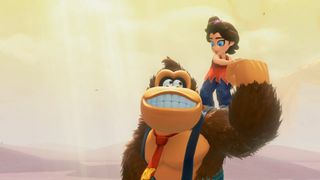 Screenshot of Donkey Kong and Pauline in Donkey Kong Bananza.