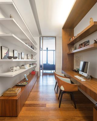 A study area with book shelves