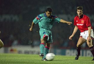 Romario in action for Barcelona against Manchester United in October 1994.