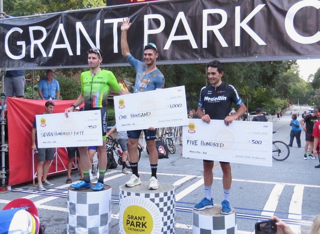 Men's podium at 2021 Grant Park Criterium