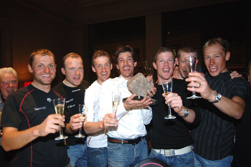 CSC enjoy the party after Fabian Cancellara's 2006 win
