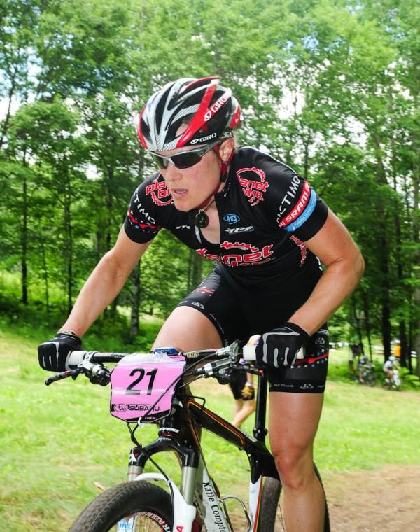 Katie Compton (Planet Bike) climbing away from her competition.