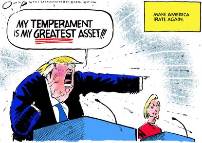 Political cartoon U.S. 2016 election Donald Trump temperament greatest asset
