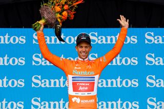 Richie Porte (Trek-Segafredo) in the ochre jersey as new leader of the 2020 Tour Down Under after stage 3 to Paracombe