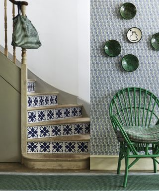 Blue and green patterned wallpaper