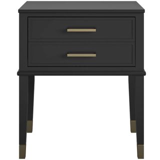 A black manufactured wood nightstand with brass hardware by Joss & Main
