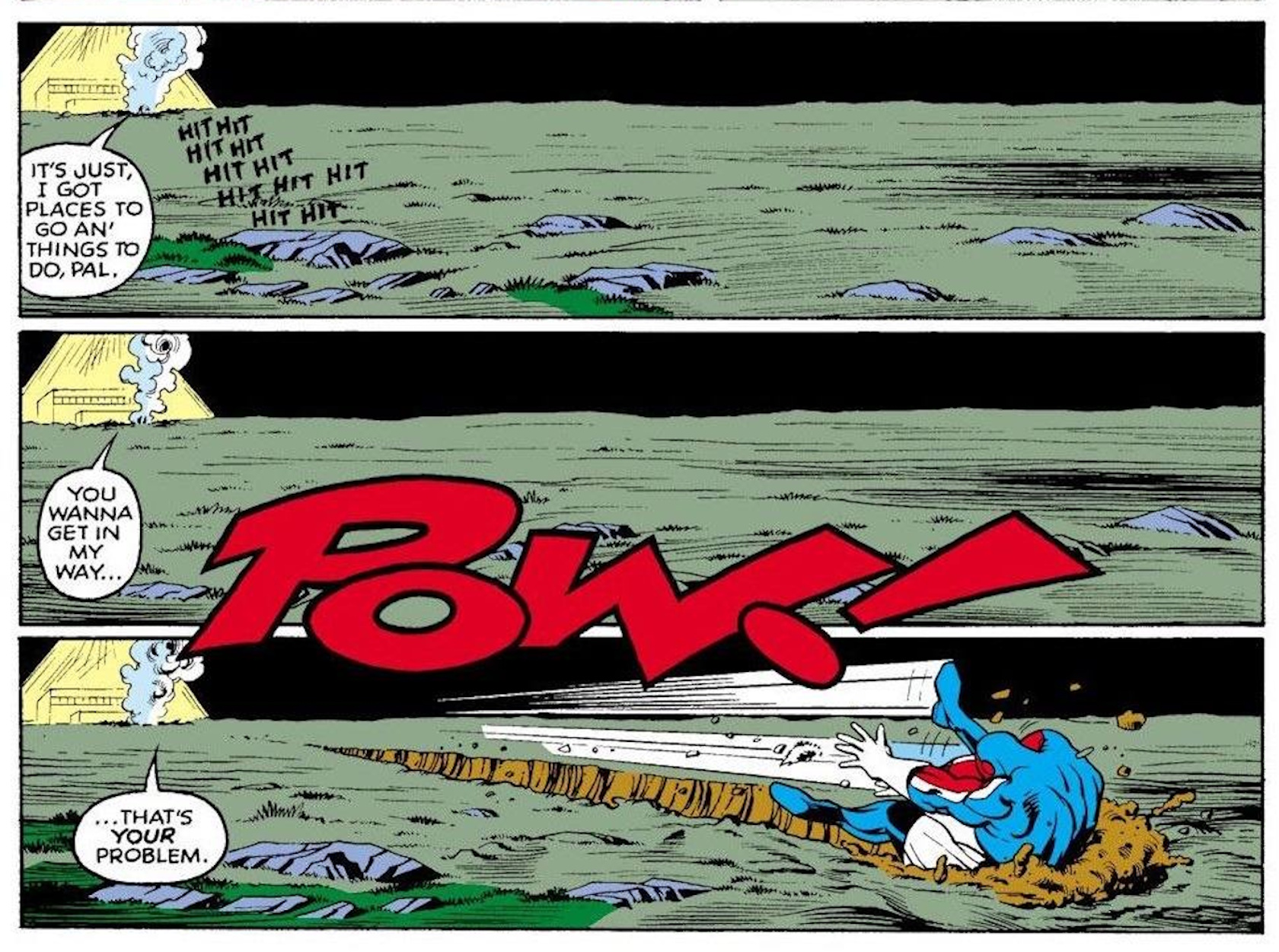 Captain Britain getting pasted by the Juggernaut