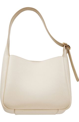 Mango Statement Buckle Faux Leather Hobo Bag on white background