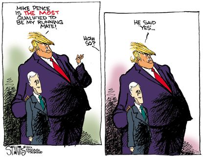 Political cartoon U.S. Donald Trump Mike Pence running mate said yes