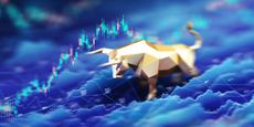 golden bull rising stock market charts and graphs