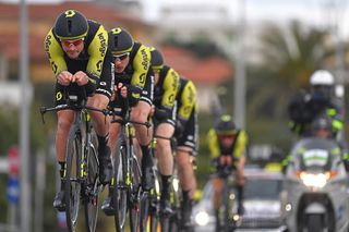 Mitchelton-Scott en route to victory at the Tirreno-Adriatico team time trial