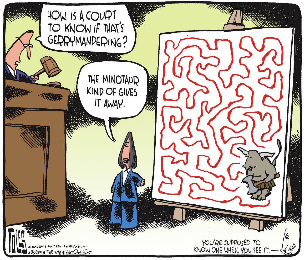 Political cartoon U.S. Pennsylvania gerrymandering court