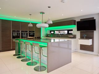 Kitchen lighting with colour change bulbs by LDC Kitchens
