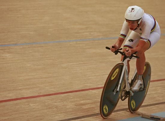 Sarah Hammer (USA) set a new world record at the championships in qualifying