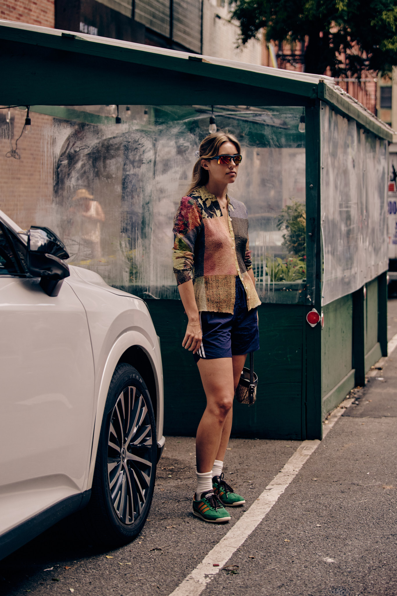 a new york fashion week guest wearing the Wales Bonner Adidas Samba sneaker