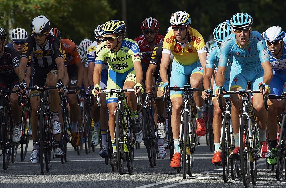 Race leader Lars Boom (Astana) sits in the field during stage 2 at the Tour of Denmark